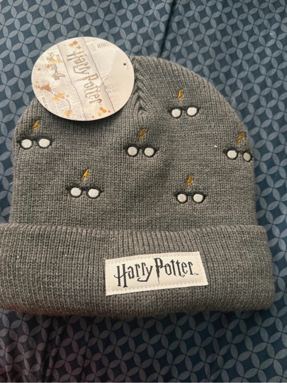 Warner Bros. Harry Potter Gray Knit Beanie with Glasses & Gold Lightning Accent